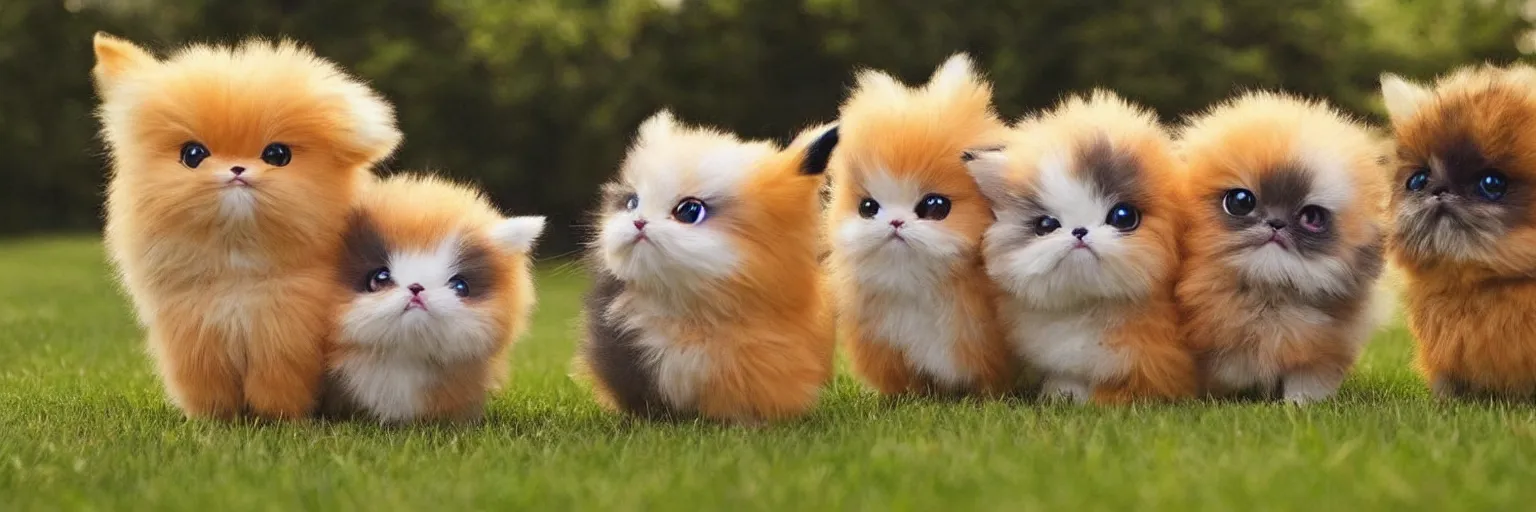 Image similar to different real life pokemons, cute!!!, content!!!, mischievous!!!, adorable!!!, little furballs, fluffy!!!, ultra realistic!!!, golden hour, sharp focus