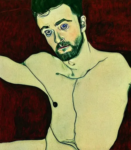 Image similar to portrait of justin timberlake by egon schiele, intense desire, high quality, high detail