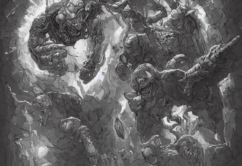 Image similar to cowering in fear from the limitless creativity monster, fantasy style, hd illustration