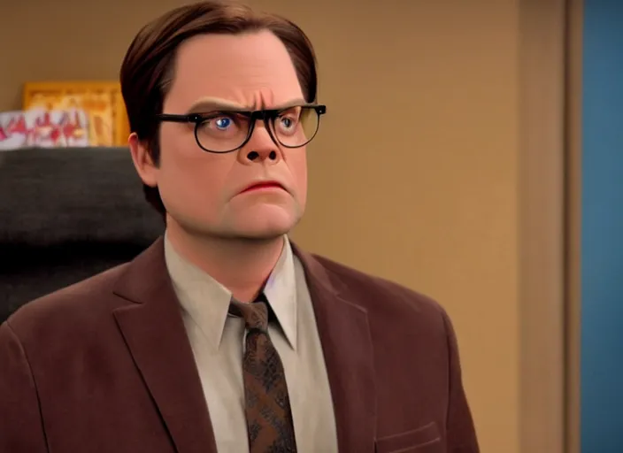 Prompt: film still of Dwight Schrute as a muppet from The Office, 4k