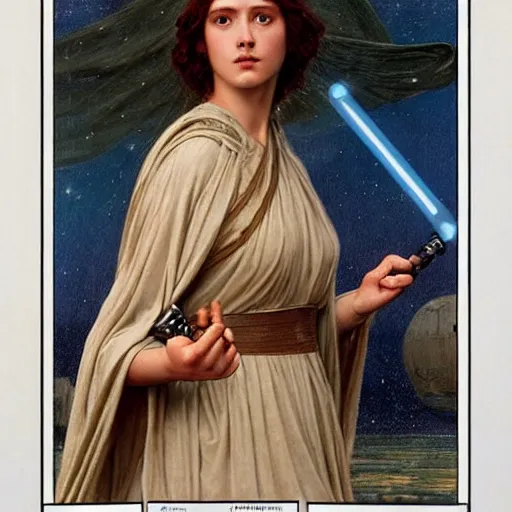 Image similar to a pre - raphaelite jedi knight from star wars painted by john william godward