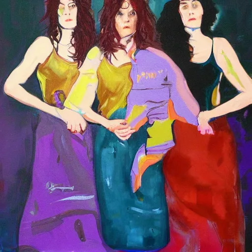 Image similar to a messy painting. Prince jealous of twin sisters Wendy and Susannah Melvoin. Nice use of colour. Trending on Artstation.