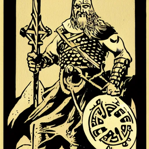 Image similar to viking holding a shield by mike mignola