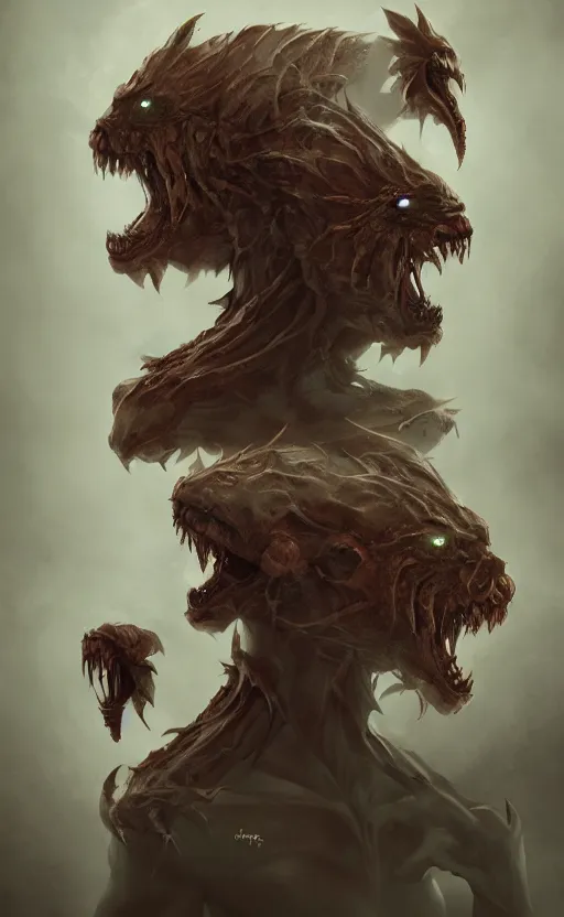 Image similar to full body portrait of of a two headed monster smiley creepily, dynamic lighting, photorealistic, fantasy concept art, ambient lighting, atmospherical, stunning visuals, creative, cinematic, ultra detailed, trending on art station