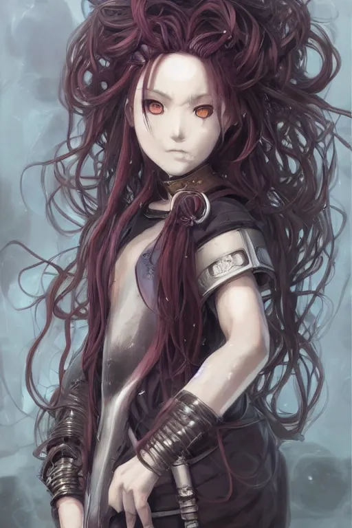 Image similar to anime medusa portrait, art by krenzcushart, by yoshitaka amano, kentaro miura, artgerm, wlop, artsyle of nier automata concept art
