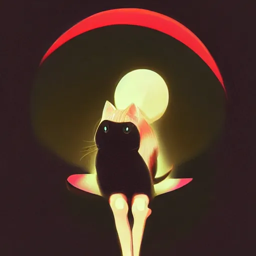 Image similar to black cat, crescent moon, night time, ilya kuvshinov