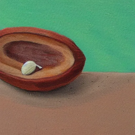 Prompt: detailed painting of a single small seed sitting on loose fresh earth, ready to plany. muted colors and natural tones.