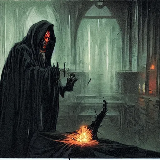 a man in a black hoodie murdering the dark lord Stable