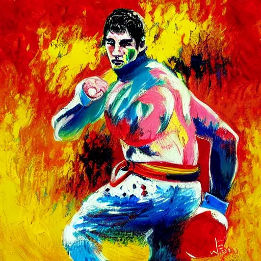 Image similar to painting of a bjj fighter, by leroy neiman