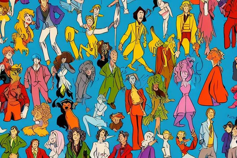 Prompt: Scooby doo cast in Edward burton style, hyper realistic, retro 70s,