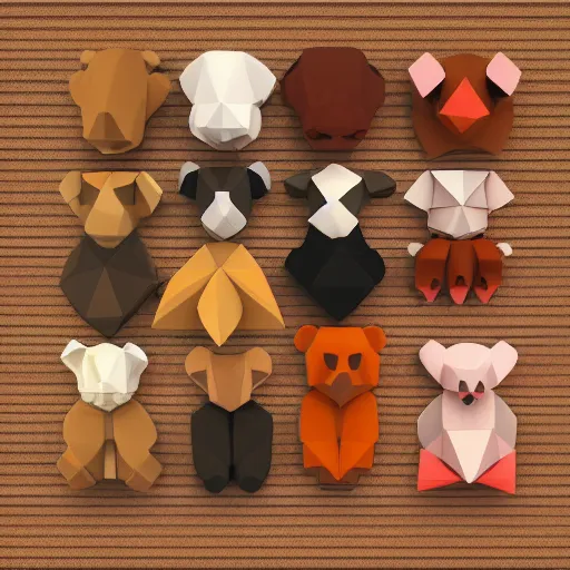 Image similar to lowpoly style cubist cute teddy bears