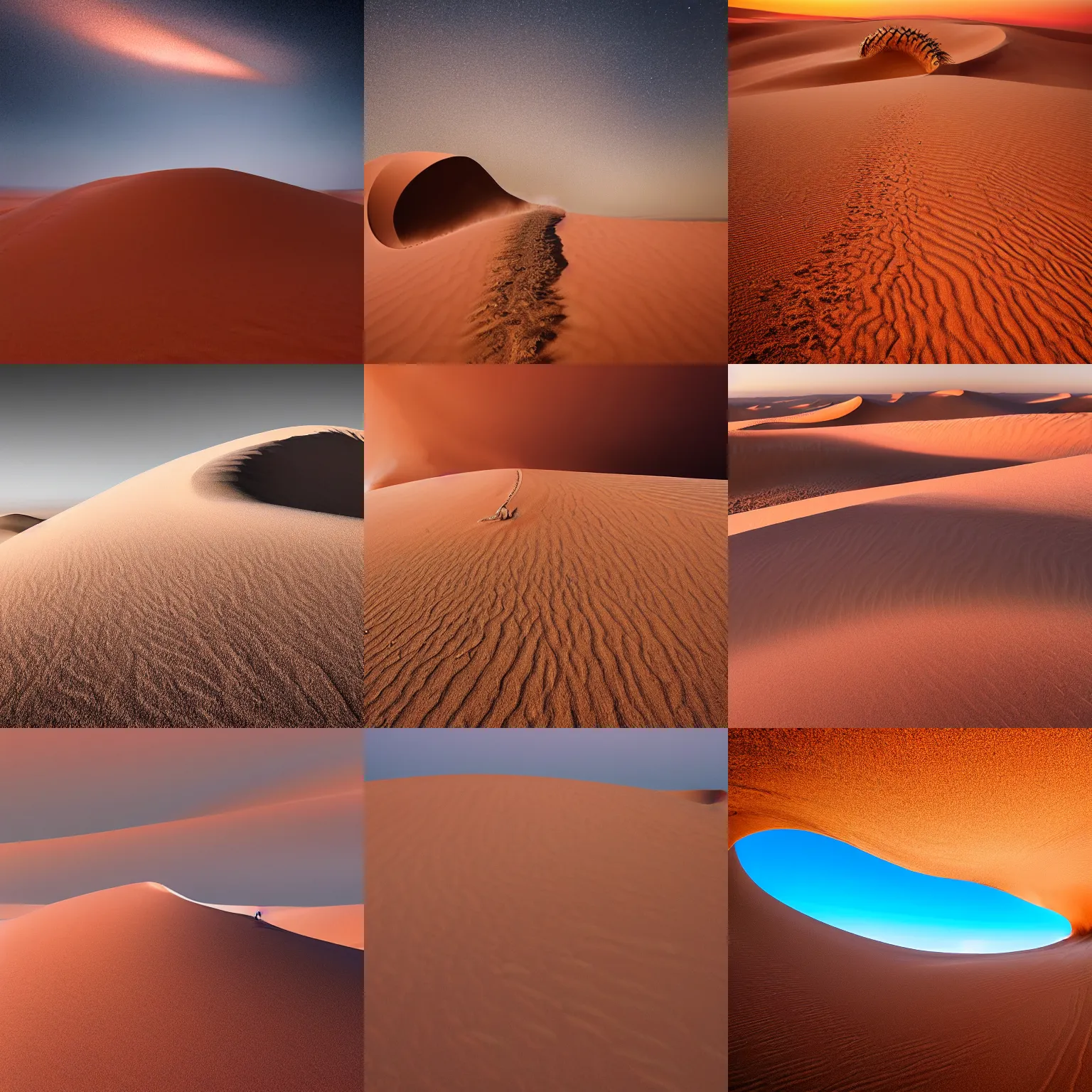 Prompt: nature photography of a giant sandworm leaping out of a dune, sahara desert, redish sky, distant sandstorm, digital photograph, award winning, digital photograph, telephoto lens, national geographic