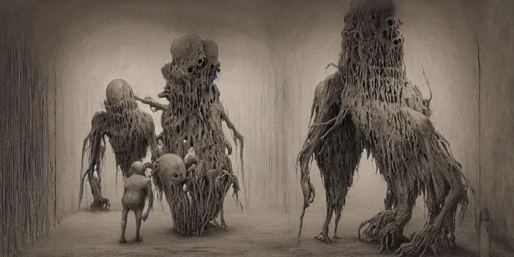 Image similar to monsters inc, zdzisław beksinski, horror