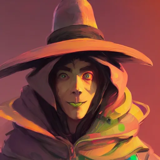 Image similar to snufkin as overwatch character, digital illustration portrait design, by android jones and greg rutkowski, retrowave color scheme, detailed, cinematic lighting, wide angle action dynamic portrait