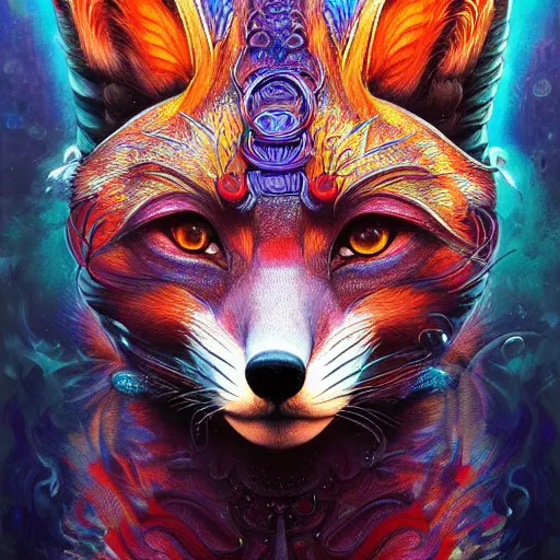 Prompt: hyper detailed ultra sharp, trending on artstation, vibrant aesthetic, bloodwave, colorful, psychedelic, ornate, intricate, digital painting, concept art, smooth, sharp focus, illustration, anthropomorphic fox, art by artgerm and greg rutkowski and h. r. giger, 8 k