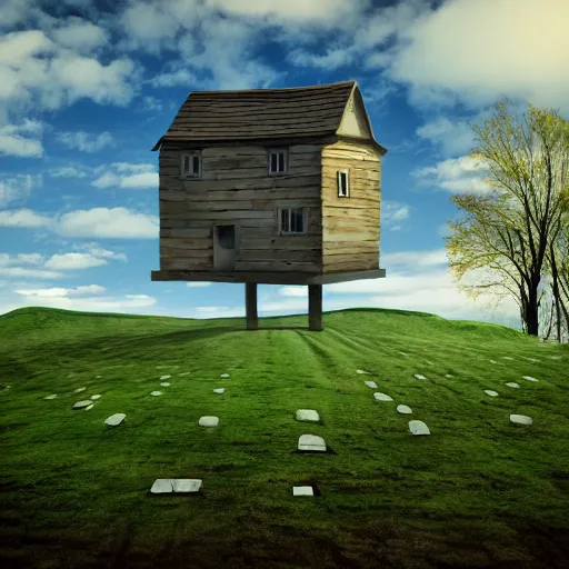 Image similar to a house in nowhere, surrealism