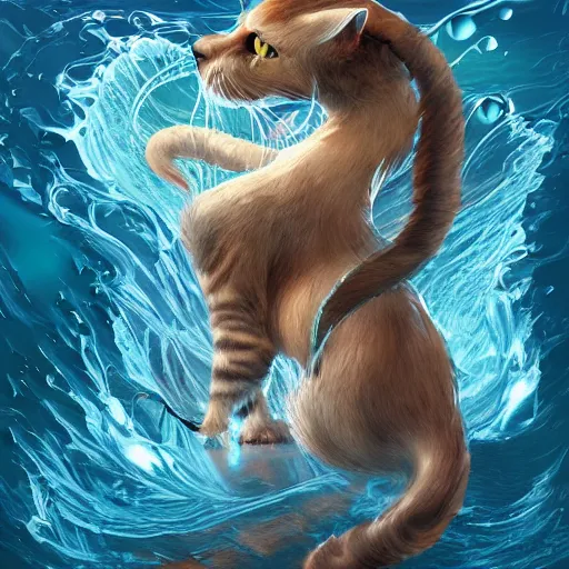 Image similar to liquid cat, water elemental, fantasy, highly detailed, smooth, artstation, digital illustration