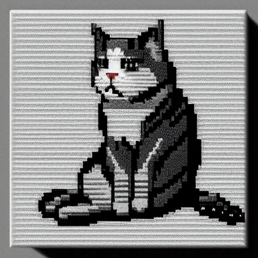 Prompt: “ small 2 - bit grayscale pixel art cat sitting by brandon james greer ”