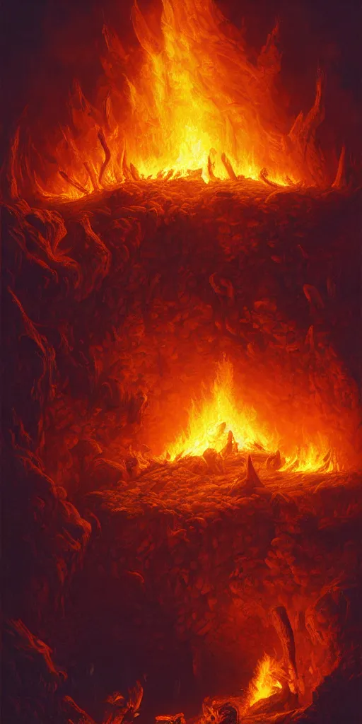 Prompt: a large crackling bonfire inferno by andreas rocha, by justin gerard, by anato finnstark