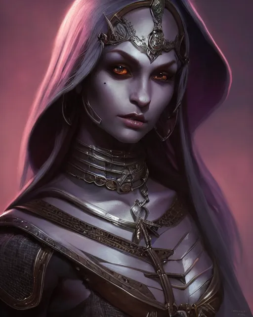 Image similar to dark elf princess, highly detailed, d & d, fantasy, highly detailed, digital painting, trending on artstation, concept art, sharp focus, illustration, global illumination, shaded, art by artgerm and greg rutkowski and fuji choko and viktoria gavrilenko and hoang lap