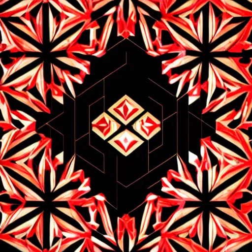 Image similar to 2 d generative art, condensed minimalistic detailed concept art painting art deco pattern black diamonds + red flowers and diamonds, by beeple, octane render, exquisite detail