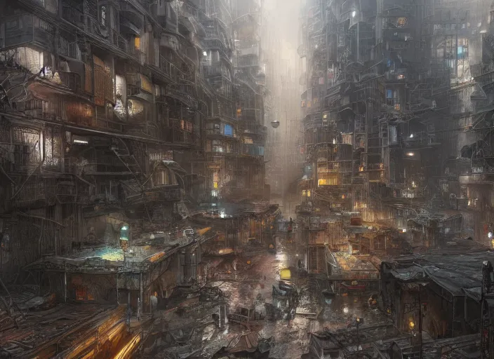 Image similar to detailed concept art illustration oil painting of a dystopian city in intricate details, ultra detailed, digital art, octane render, dystopian, micro detail 4k