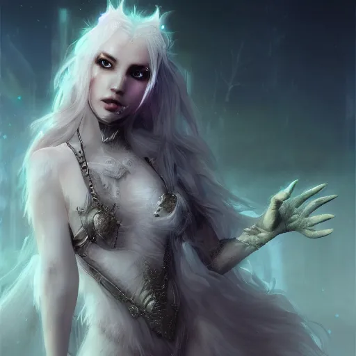Prompt: white wolf princess, huggy wuggy from poppy playtime video game, fullbody, ultra high detailed, glowing lights, oil painting, greg rutkowski, charlie bowater, beeple, unreal 5, daz, hyperrealistic, octane render, rpg portrait, dynamic lighting, fantasy art, beautiful face