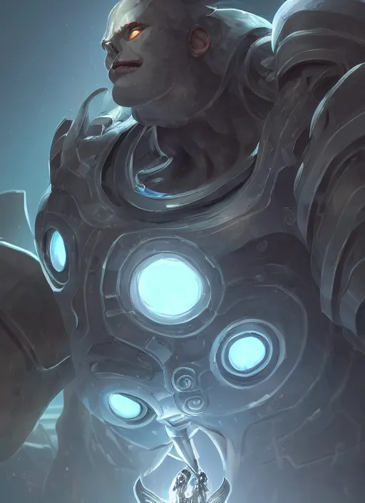 Prompt: a highly detailed illustration of colossal silver mechanical giant, with big glowing iron giant eyes, gentle calm doting pose, intricate, elegant, highly detailed, centered, digital painting, artstation, concept art, smooth, sharp focus, league of legends concept art, WLOP