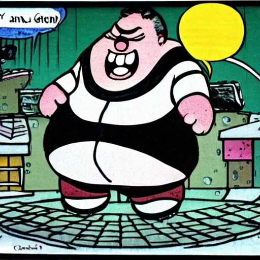 Prompt: a fat man wearing rock costume singing aloud on the stage, manga, by fujiko f fujio,