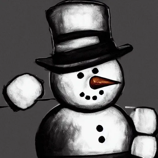 Image similar to a snowman doing boxing versus john cena, realistic, black and white