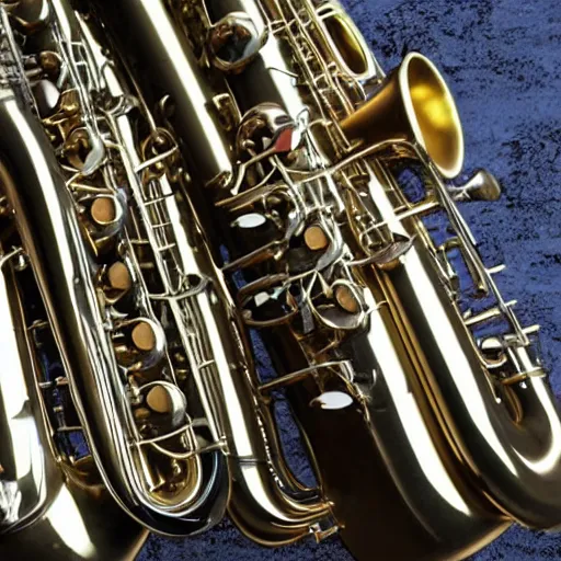 Prompt: a seven headed saxaphone