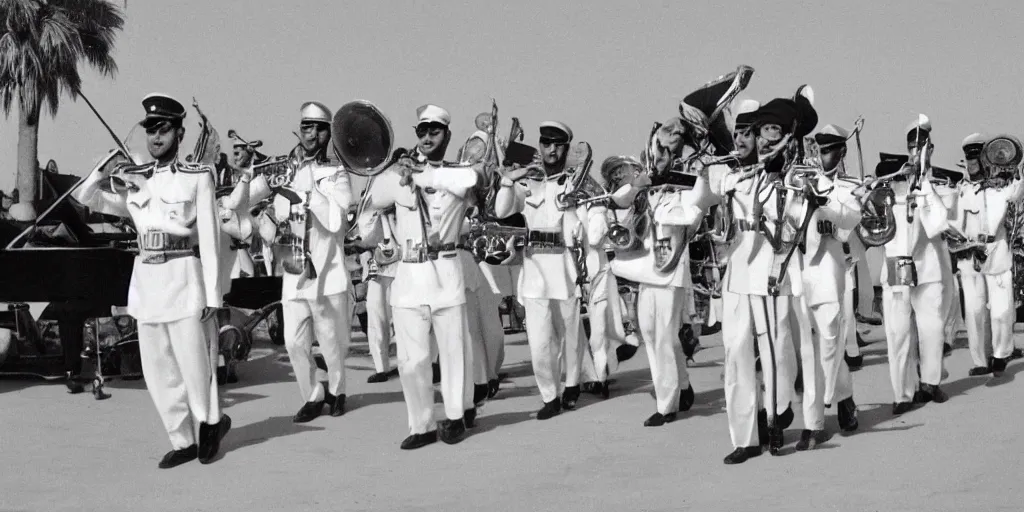 Image similar to saudi military band in 1950s, old photograph