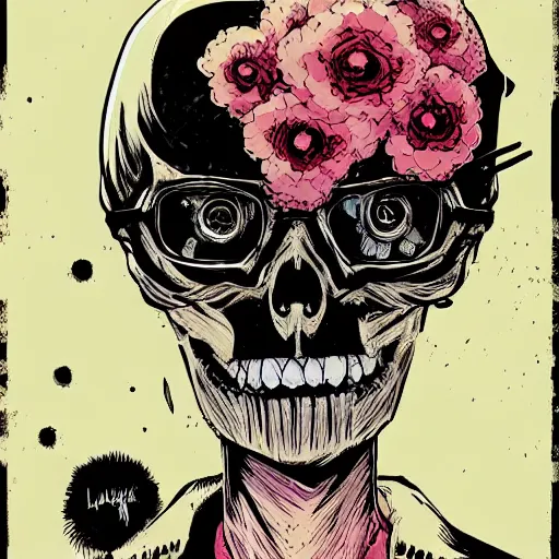 Image similar to delirium anime skull face girl portrait by petros afshar, tom whalen, laurie greasley, by greg rutkowski