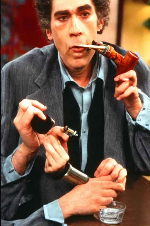 Prompt: photo of kramer smoking a pipe