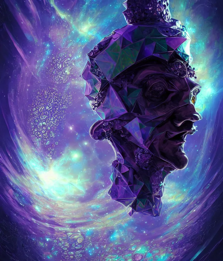 Image similar to front!!! shot of a court jester!!! character, mesmerizing fractal hypercubes, dark holography!!!, future, metallic nebula, crystalline edges, polygonal, elegant, highly detailed, centered, (((artstation, concept art, jagged, sharp focus, artgerm, Tomasz Alen Kopera, Peter Mohrbacher, donato giancola, Joseph Christian Leyendecker, WLOP, Boris Vallejo))), ((raytracing)), mugshot!!!!!, ugly!!!!!!, octane render, nvidia raytracing demo, octane render, nvidia raytracing demo, octane render, nvidia raytracing demo, 8K