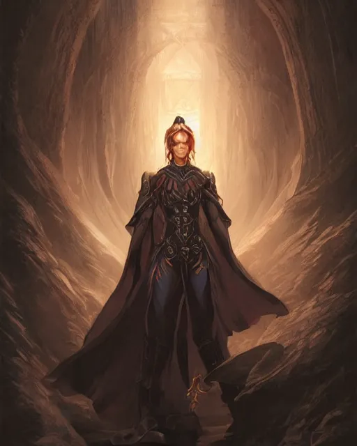 Prompt: a portrait of a mage in a dark atmospheric dugenon, art by artgerm, yoshitaka amano, michael whelan, noah bradley