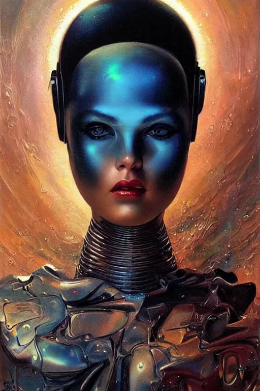 Prompt: portrait of raven, perfect future, iridescent color palette, art by karol bak, 1 9 7 0 s retro future robot android. muted colors