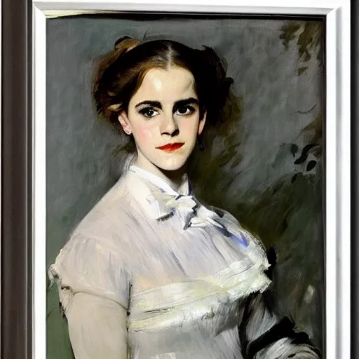 Image similar to portrait of emma watson, by manet, john singer sargent, carolus - duran, elegant, bold brushwork