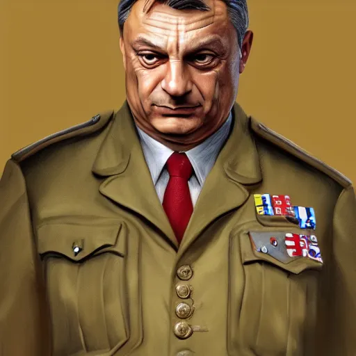 Prompt: an extremely realistic portrait of viktor orban in a ss uniform, detailed, intricate, elegant, fat, highly detailed, digital painting, artstation, concept art, smooth, sharp focus, illustration,