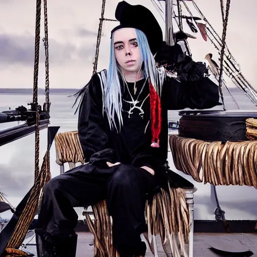 Image similar to billie eilish as an pirate captain