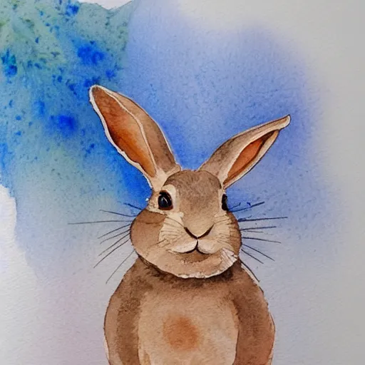 Prompt: a rabbit smiling in front of the eiffel tower, realistic watercolour