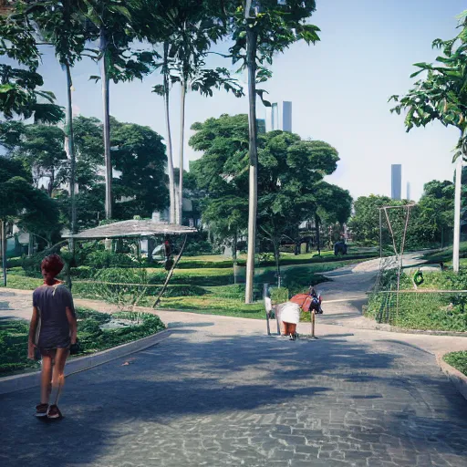 Image similar to ecological park in sao paulo, ponte estaiada in the back of the image, concept art, artstation, behance, octane render, blender, unreal engine