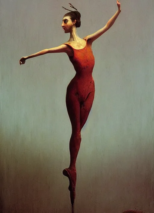 Prompt: the ballerina butcher, painted by zdzislaw beksinski