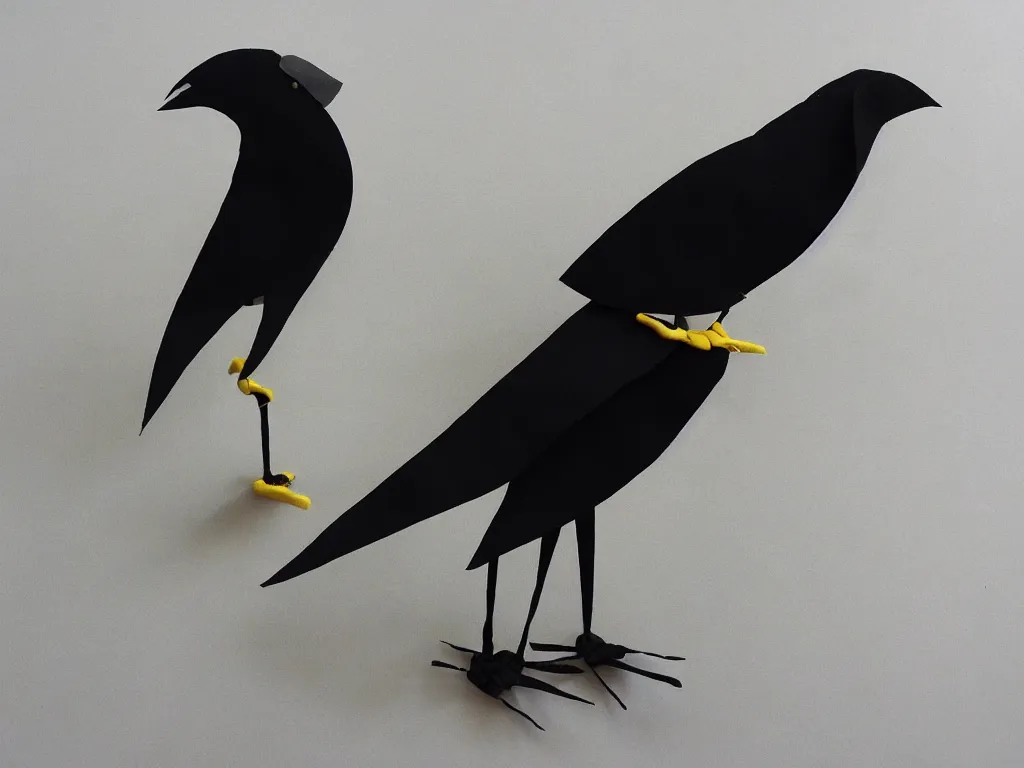 Image similar to a crow made out of fabric, designed by Pixar