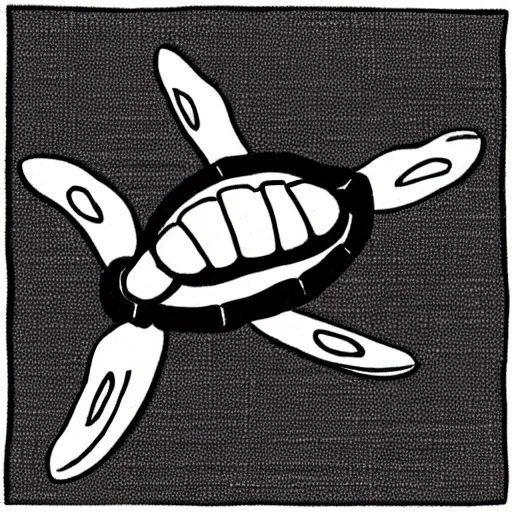 Image similar to storybook illustration of a turtle with a shell mounted propeller, storybook illustration, monochromatic