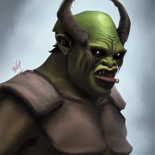 Image similar to a detailed portrait of an orc boy child, art illustration, incredibly highly detailed and realistic, 8 k, sharp focus