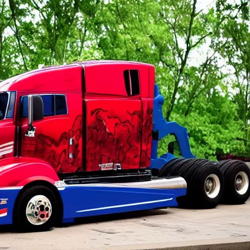 Prompt: optimus prime transforming into a truck