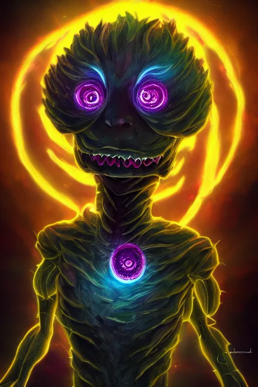 Image similar to a glowing humanoid figure flower monster with large glowing eyes, highly detailed, digital art, sharp focus, trending on art station, plant, anime art style