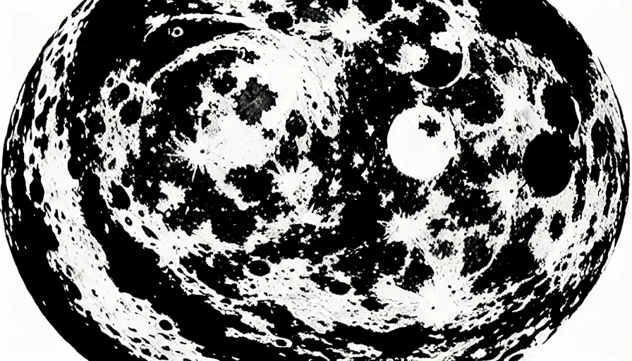 Image similar to full moon, style of shuzo oshimi, black outline, on white, smooth, thin sharp lines, detailed