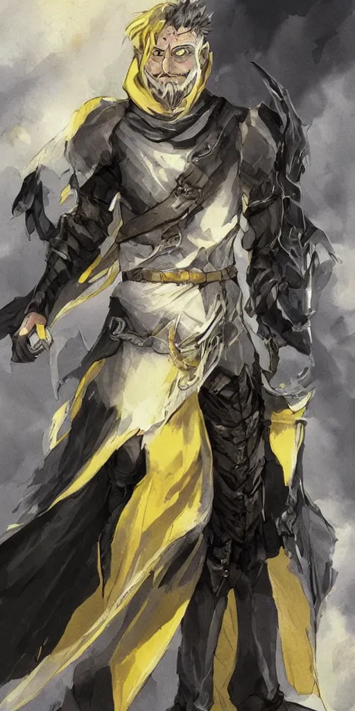 Prompt: Photo of the character with pale ash-colored skin, yellow eyes with vertical pupils, black thick hair with a touch of gray to the shoulders, with neat stubble, similar to a small beard and with a strong build. He wore a plain old shirt, with a light leather armor over it, and leather pants with a belt, and a floor-length hooded cloak over his back, beautiful light, cinematic, sharp focus, digital art, full body, elegant, highly detailed, 8k, photorealism